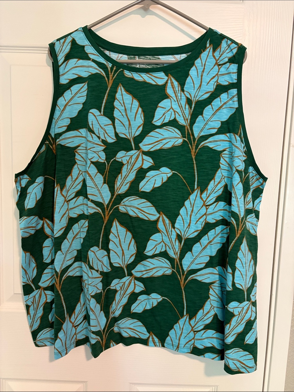 St. John's Bay Teal Green Tank with Light Blue Leaf Print NWOT